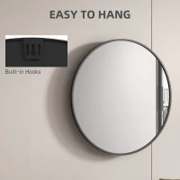 HOMCOM 36" Round Mirror, Bathroom Wall Mirror with Metal Frame, Decorative Vanity Mirror for Living Room, Bedroom, Black(m-5)