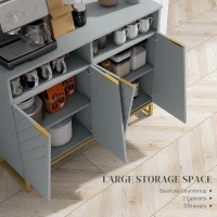 HOMCOM Accent Sideboards, Kitchen Storage Cabinet with 4 Doors, Adjustable Shelves, Metal Base for Living Room, Hallway, Grey(m-4)