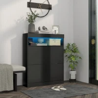 HOMCOM Wall Mounted or Freestanding Shoe Storage Cabinet with LED Light and 2 Flip Drawers for 12-16 Pairs of Shoes(m-1)