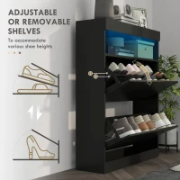 HOMCOM Wall Mounted or Freestanding Shoe Storage Cabinet with LED Light and 2 Flip Drawers for 12-16 Pairs of Shoes(m-6)