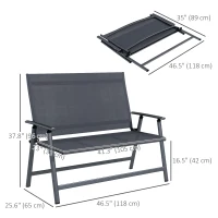 Outsunny 2-seater Folding Patio Camping Chair, Aluminum Frame Sports Chair with Armrest, Mesh Fabric Seat for Lawn(m-3)