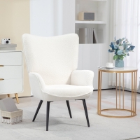 HOMCOM Accent Sherpa Chair, Upholstered Armchair, Fluffy Wingback Chair for Living Room, Reading Room, Cream White