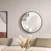 HOMCOM 36" Round Mirror, Bathroom Wall Mirror with Metal Frame, Decorative Vanity Mirror for Living Room, Bedroom, Black(m-1)
