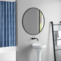 HOMCOM 36" Round Mirror, Bathroom Wall Mirror with Metal Frame, Decorative Vanity Mirror for Living Room, Bedroom, Black(m-7)