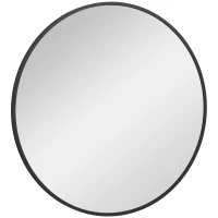 HOMCOM 36" Round Mirror, Bathroom Wall Mirror with Metal Frame, Decorative Vanity Mirror for Living Room, Bedroom, Black(m-2)