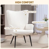 HOMCOM Accent Sherpa Chair, Upholstered Armchair, Fluffy Wingback Chair for Living Room, Reading Room, Cream White(m-4)
