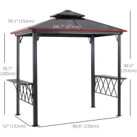 Outsunny Outdoor Hardtop Grill Gazebo Cooking BBQ Canopy w/ 6 Hooks for Utensils and Double Vented PC Roof, Coffee(m-3)