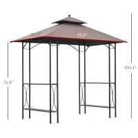 Outsunny 8' x 5' Grill Gazebo Double Tiered Tent Pavilion Grill Canopy Garden Sun Shade with 2-Tires Shelf(m-3)