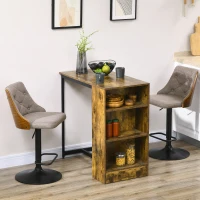 HOMCOM Counter Height Bar Stools Set of 2, Height Adjustable Swivel Barstools with Footrest and Tufted Back, Linen Fabric Bar Chairs, Brown(m-7)