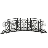 Outsunny 6' Metal Garden Bridge, Arch Design with 660 lbs. Capacity, Safety Rails, Vine Motifs, Enhances Backyard Creek, Stream, Pond, Black(m-11)