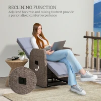 Outsunny Outdoor Recliner Chair with Adjustable Backrest & Footrest, Cushion, Side Tray, Grey(m-4)
