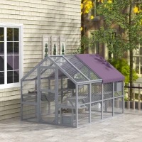 PawHut 9.2' Outdoor Catio Enclosure with Condos & Canopy, Spacious Cat House, Weather-Resistant, Gray(m-9)