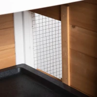 PawHut 90.5" Wooden Rabbit Hutch, Bunny Cage with Double Side Runs, No Leak Tray, Ramp, White(m-9)