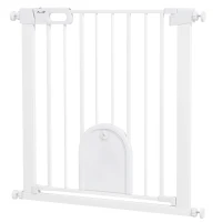 PawHut 30"-32" Extra Wide Pet Gate Barrier with Small Door, 30"H Dog Gate with Safety Gate Barrier, Stair Pressure Fit, White(m-2)