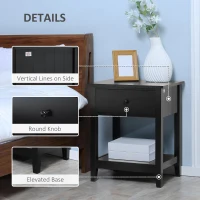 HOMCOM Modern Style Nightstand, Small End Table with Drawer and Storage Shelf for Bedroom, Living Room, Black(m-6)