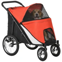 PawHut Durable Pet Stroller for Medium/Large Dogs and Cats, Red with Cushion, Perfect for Travel & Outdoor Walks(m-10)