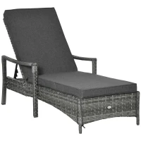 Outsunny Wicker Chaise Lounge, 4 Position Adjustable Backrest and Cushions Outdoor Lounge Chair PE Rattan Sun Lounger for Poolside, Balcony or Garden, Dark Grey(m-1)