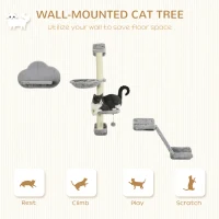 PawHut 3PCs Cat Shelves with Hammock, Scratching Posts, Platforms, Grey(m-4)