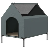PawHut Dog House Outdoor Elevated Dog Bed with Removable Cover, Mesh Windows, Storage Bag, for S and M-Sized Dogs, Grey(m-2)