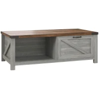 HOMCOM Industrial Coffee Table, Side End Desk with Storage, 1 Drawer & Open Shelf, Rustic Design for Living Room(m-10)