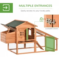 PawHut 69" Chicken Coop Wooden Hen House Rabbit Hutch Poultry Cage Pen Outdoor Backyard with Outdoor Run Resting Nesting Box Removable Tray Waterproof Asphalt Roof Lockable Door Yellow and Green(m-5)