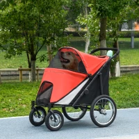 PawHut Durable Pet Stroller for Medium/Large Dogs and Cats, Red with Cushion, Perfect for Travel & Outdoor Walks(m-9)