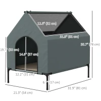 PawHut Dog House Outdoor Elevated Dog Bed with Removable Cover, Mesh Windows, Storage Bag, for S and M-Sized Dogs, Grey(m-3)