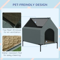 PawHut Dog House Outdoor Elevated Dog Bed with Removable Cover, Mesh Windows, Storage Bag, for S and M-Sized Dogs, Grey(m-6)