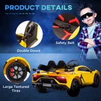 Aosom Compatible 12V Battery-powered Kids Electric Ride On Car Toy with Parental Remote Control Music Lights Bluetooth Suspension Wheels for 3-8 Years Old Yellow(m-7)
