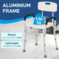 HOMCOM Adjustable Medical Shower Chair with Back, Bathtub Bench Bath Seat with Padded Arms, Non Slip Tub Safety for Disabled, Seniors, Elderly(m-4)
