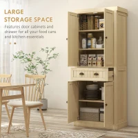 HOMCOM 72" Kitchen Cabinet, Kitchen Pantry Cabinet with 4 Doors, 2 Adjustable Shelves and Drawer, Nature Wood(m-5)