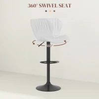 HOMCOM Shell Back Bar Stool Set of 2, PU Leather Adjustable Swivel Barstools with Chrome Base and Footrest for Kitchen Counter, Pub, White(m-6)