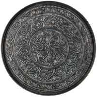 HOMCOM Vintage Round Coffee Table, 24" Hammered Tray Top, Metal Side Table for Living Room, Bedroom, Pewter Finish(m-8)