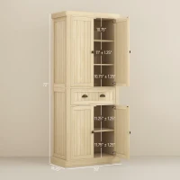 HOMCOM 72" Kitchen Cabinet, Kitchen Pantry Cabinet with 4 Doors, 2 Adjustable Shelves and Drawer, Nature Wood(m-3)