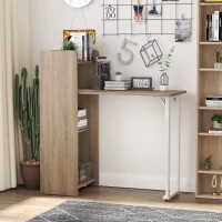 HOMCOM 2 In 1 Folding Table, Drop Leaf Table, Space Saving Dining Table with 4-Tier Shelf for Small Spaces, Oak(m-10)