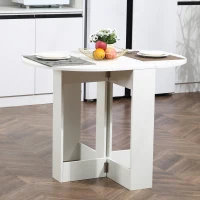 HOMCOM Folding Dining Table, 41" Drop Leaf Table for Small Spaces, Oval Foldable Table for Kitchen, Dining Room, White(m-1)