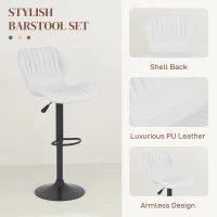 HOMCOM Shell Back Bar Stool Set of 2, PU Leather Adjustable Swivel Barstools with Chrome Base and Footrest for Kitchen Counter, Pub, White(m-4)