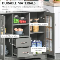 HOMCOM Modern Kitchen Sideboard with 2 Drawers, Coffee Bar Cabinet with Glass Doors Storage Cupboard and Open Shelf, Grey(m-5)