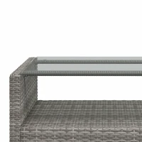 Outsunny 4 Piece Rattan Patio Furniture Set w/ Glass Table Top, Cushions for Backyard, Garden, Poolside, Deck, Charcoal Grey(m-8)