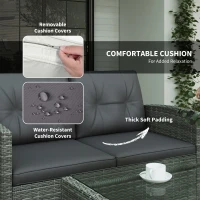 Outsunny 4 Piece Rattan Patio Furniture Set w/ Glass Table Top, Cushions for Backyard, Garden, Poolside, Deck, Charcoal Grey(m-5)