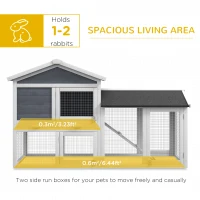 PawHut 58" Wooden Rabbit Hutch with Run, Removable Tray, Asphalt Roof,  Lockable Doors and Ramp, Gray(m-5)