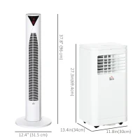 HOMCOM 8000 BTU Portable Air Conditioner and Tower Fan Set, 344 Sq. Ft., 3-in-1 Portable AC Unit and Floor Fan with Timer On/off, Remote, Window Kits, White(m-3)