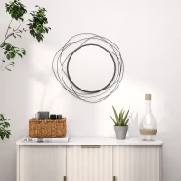 HOMCOM 25.6" Circle Mirror for Wall, Modern Metal Wall Art for Living Room, Bedroom and Dining Room, Black(m-2)