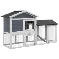 PawHut 58" Wooden Rabbit Hutch with Run, Removable Tray, Asphalt Roof,  Lockable Doors and Ramp, Gray(m-1)