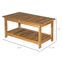 Outsunny 36" Outdoor Coffee Table 2-Shelf Acacia Wood Rectangular Buffet Storage Organizer Natural Finish Teak Patio, Deck, Lawn, Garden(m-3)