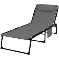 Outsunny Folding Chaise Lounge with Reclining Back, 25.6" x 74" x 14.2", Grey(m-2)