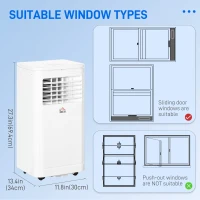 HOMCOM 8000 BTU Portable Air Conditioner and Tower Fan Set, 344 Sq. Ft., 3-in-1 Portable AC Unit and Floor Fan with Timer On/off, Remote, Window Kits, White(m-9)