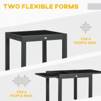 Outsunny 63" Extendable Outdoor Dining Table Patio Table with Aluminum Frame and Tempered Glass Tabletop, Black(m-4)