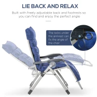 Outsunny Reclining Zero Gravity Chair with Adjustable Backrest, Folding Garden Sun Lounger with Removable Cushion and Headrest, Dark Blue(m-4)