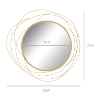HOMCOM 25.6" Circle Mirror for Wall, Modern Metal Wall Art for Living Room, Bedroom and Dining Room, Gold(m-3)